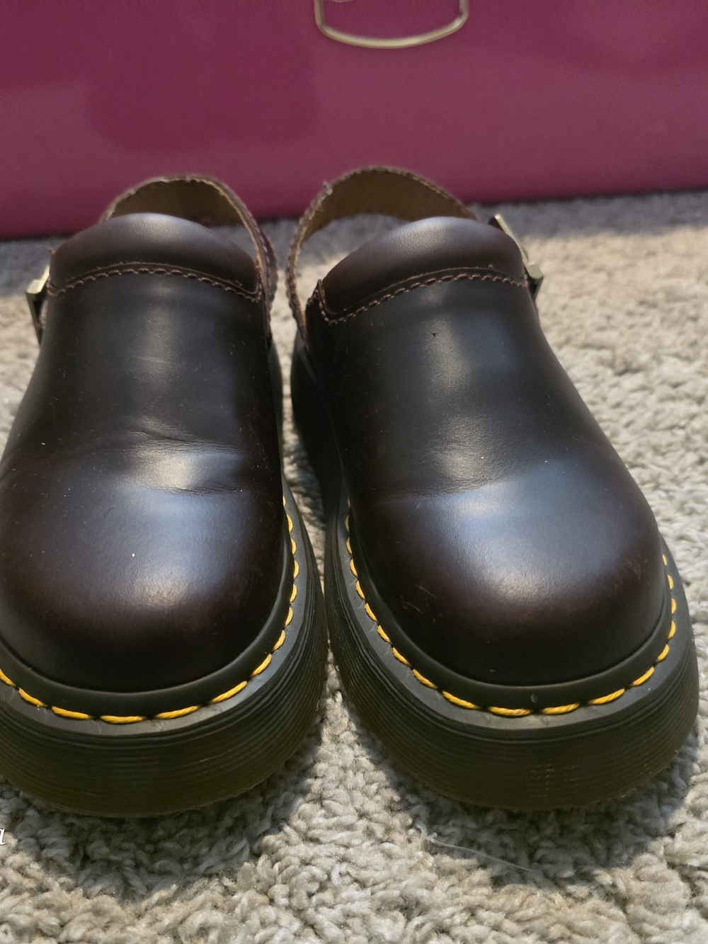 Dr. Martens Brown Leather Clogs with Yellow Stitching - Picture 2 of 4